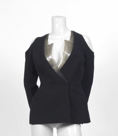 null Thierry Mugler couture : Veste en polyester noir col en rhodoïd perlés. Taille...