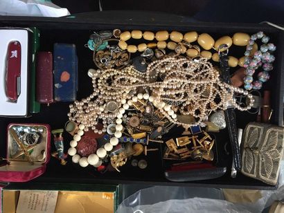 null Lot de divers bijoux fantaisies : colliers, bracelets, boutons de manchette,...