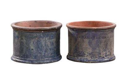 null Deux pots ronds bleus Céramique H 53 x L 37 x l 37 cm