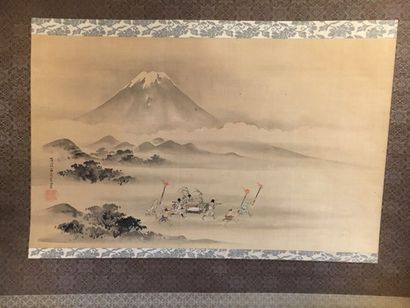 null Peinture d'un volcan enneigé, Japon, XIXème siècle