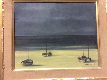 null Jean Pierre CAPRON (1921-1997). Barques sur la plage. Toile, signée en bas à...