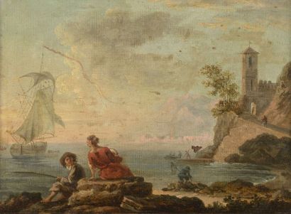 null Claude Joseph VERNET (1714-1789), atelier de Bord de mer avec pêcheur et villageoise...