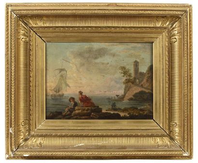 null Claude Joseph VERNET (1714-1789), atelier de Bord de mer avec pêcheur et villageoise...