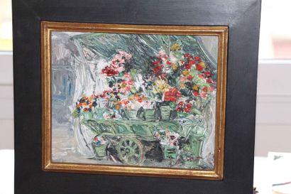 null Armand DALIAN (1924-2000) La charette fleurie Huile sur toile signée en bas...