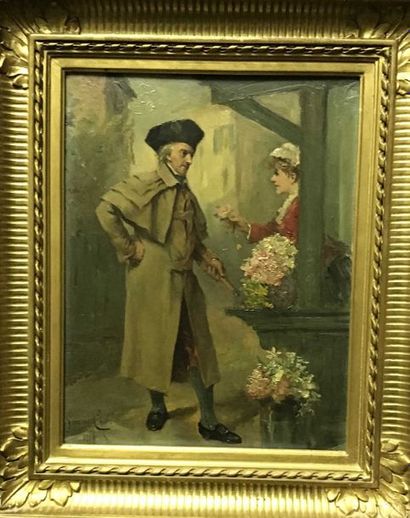 null Georges-Jules A. CAIN (1856-1919) La fleuriste, datée 1884 Huile sur panneau,...