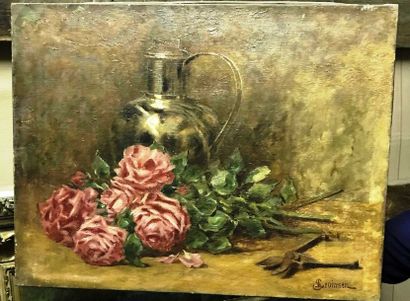 null Sophus Théobald LEVINSEN (1869-1943) Nature morte au pichet et bouquet de roses....
