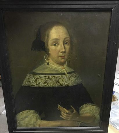 null Ecole Hollandaise Portrait de femme à la colerette Huile sur toile