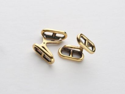 null HERMÈS Paire de boutons de manchettes double en vermeil (argent 1er titre 950‰),...