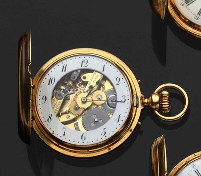 null Charles OUDIN Montre de gousset en or jaune 18K 750‰, chronographe de forme...