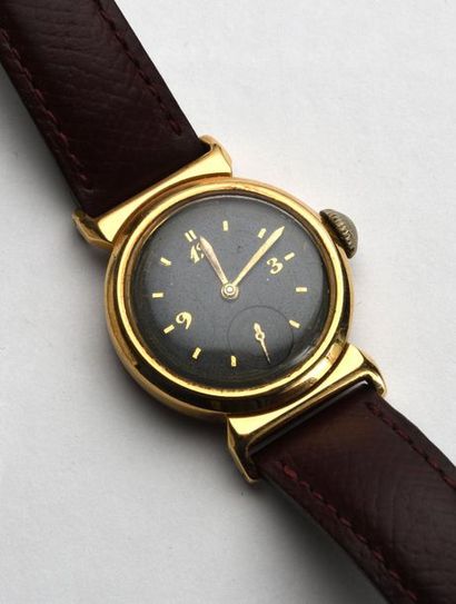 null Montre de poignet pour dame en or jaune 18K 750‰, de forme ronde, cadran noir,...