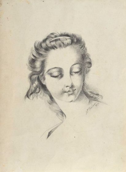 null 146 HOLKER Portrait de jeune femme Crayon sur papier signé et daté 1798. 27,5...