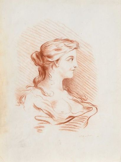 null 149 Ecole du XIXe siècle Portrait de femme Sanguine, datée 1860 et monogrammée...