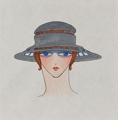 null 179 Alice NATTIER, école du XXe siècle Femme au chapeau gris Aquarelle sur papier...