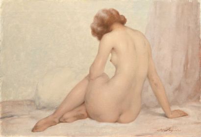 null 191 E. LEGENDRE, école du début du XXe siècle Femme nue assise vue de dos Huile...