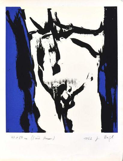 null 193 Judith REIGL (Née en 1935) Buste d’homme, 1962 Lithographie en couleurs,...
