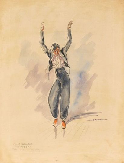 null 214 Vicente ESCUDERO (1892-1980) Danseur andalou Aquarelle sur papier, signée...