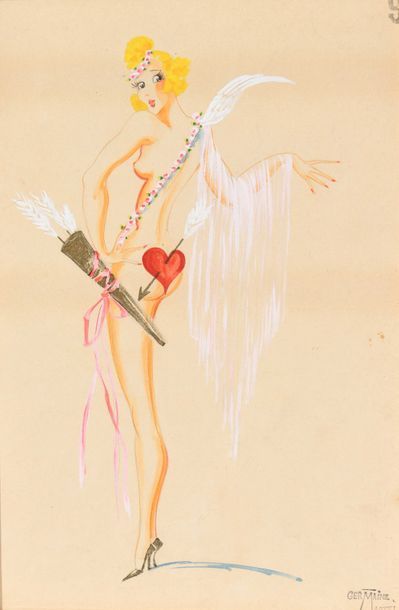 null 225 Germaine MARTEL La femme Cupidon, projet de costume Aquarelle et gouache...