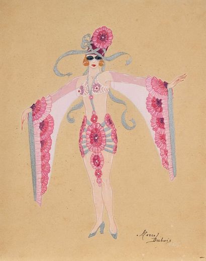 null 226 Marcel DUBOIS (XXe siècle) Etude de costume Aquarelle et rehauts d’argent,...