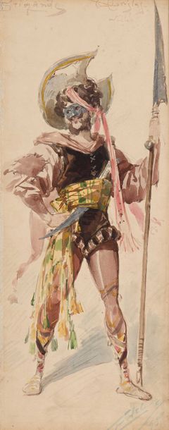 null 228 Alfredo EDEL (1859-1912) Deux projets de costumes Aquarelle sur papier,...