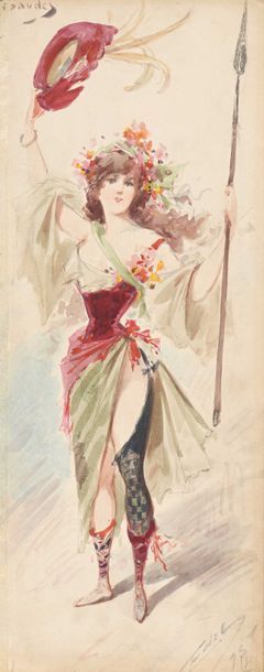 null 228 Alfredo EDEL (1859-1912) Deux projets de costumes Aquarelle sur papier,...
