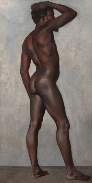 null 229 Ecole moderne Portrait d’africain de dos Huile sur toile. 79 x 40 cm Dans...