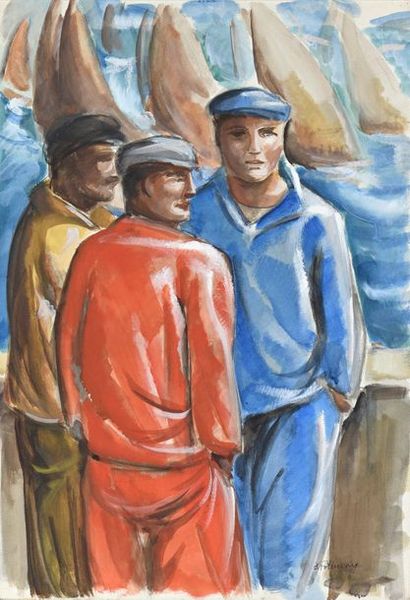 null 252 Serge FOTINSKY (1887-1971) Les trois marins Aquarelle et gouache sur papier,...