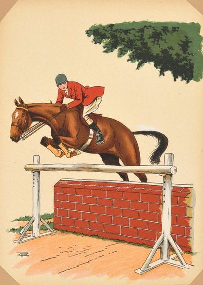 null 272 Etienne LE RALLIC (1891-1968) Le saut d’obstacle Deux lithographies en couleurs....