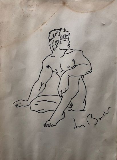null 320 Jean BOULLET (1921-1970) Jeune faune assis Feutre sur papier, signé en bas...