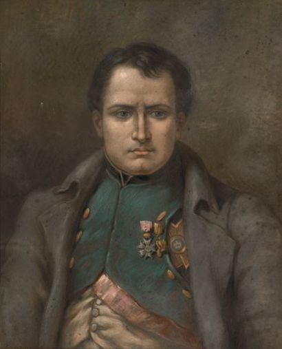 null Portrait de l'Empereur Napoléon 1er en habit de chasseur à cheval de la garde...