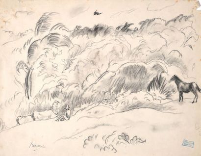 Jules PASCIN (1885-1930) Troupeau et son gardien Crayon.
Cachet de la signature et...