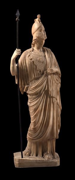 null Figure de Minerve en marbre blanc, la lance en fer forgé.
Italie, début du XIXe...