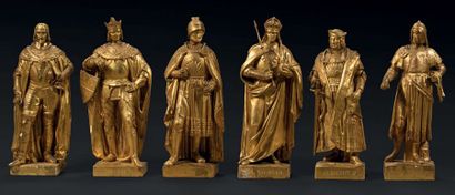 null Ensemble de figures de personnages illustres en plâtre doré représentant: onze...