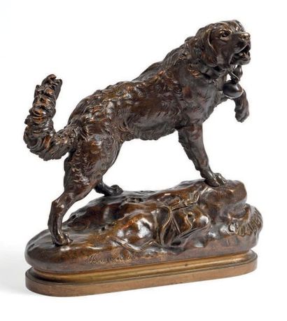 null Figure de chien de chasse en bronze à patine brune; signé Charles Valton (1851-1918)...