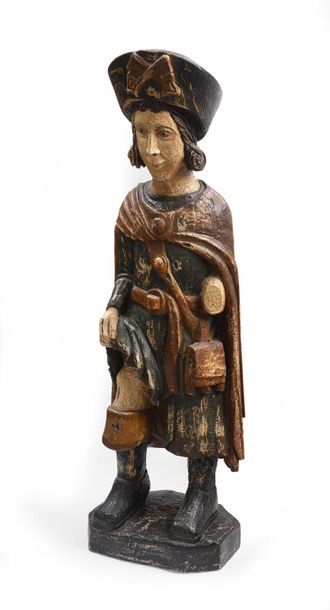 null 151 Statue de St Roch en bois sculpté et polychromé. Art espagnol dans le style...