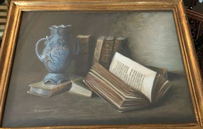 null IVAINNOFF OU IVANNOFF Nature Morte au livre ouvert Pastel 31,5x45,5cm