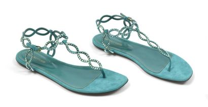 null Sergio ROSSI : sandales en cuir turquoise parsemé de cristaux de Swarovski....