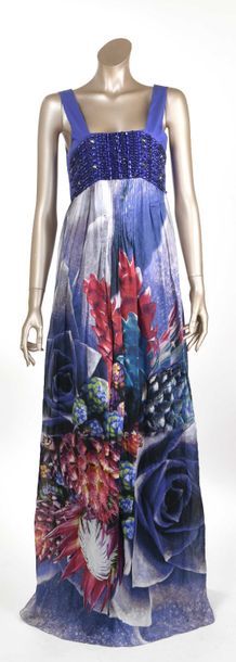 null Roberto CAVALLI : robe longue en coton à impression de motifs floraux sur fond...