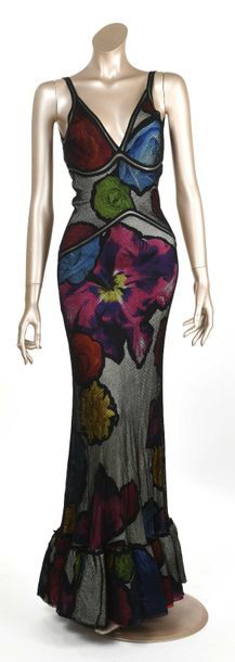 null Roberto CAVALLI : robe longue en viscose imprimé de fleurs multicolores, recouverte...