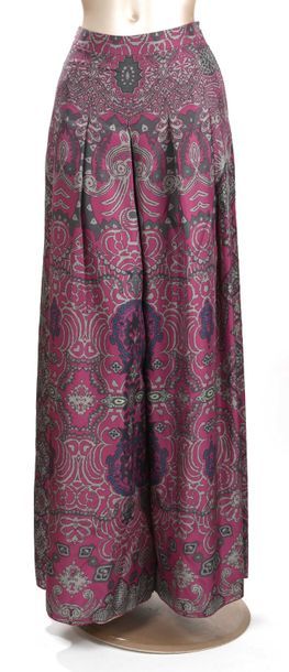 null Yves SAINT LAURENT Printemps été 2012 : pantalon large en soie rose à décor...