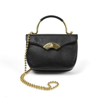 null Karl LAGERFELD : petit sac en cuir noir, anse en métal doré, bandoulière en...