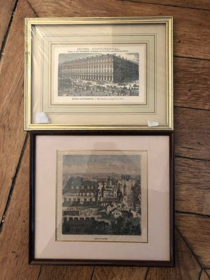 null Deux litographies, l'Hotel des Tournelles et l'hotel Continental à Paris