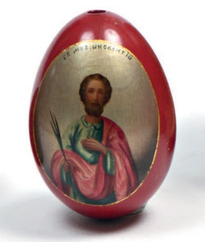 null Oeuf de Pâques en bois représentant St. Innocent.
Russie, Manufacture de N....