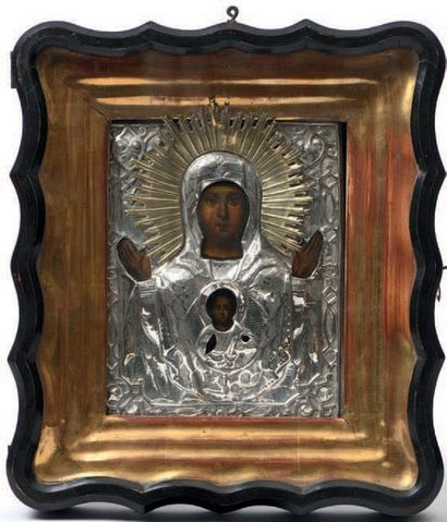 null Icône la Vierge du Signe
Tempera sur bois, conservée sous une oklad en métal...