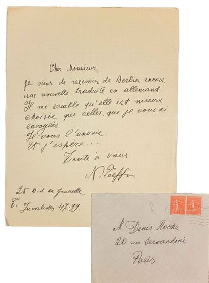 TEFFI, Nadejda Alexandrovna (1872-1952) L.A.S. à Denis Roche.
[Paris, 1928.] - 1...