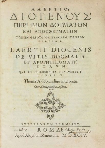 [Alexandre VLASSOV (1777-1825), grand bibliophile russe] DIOGENES LAERTIUS. Laertii...