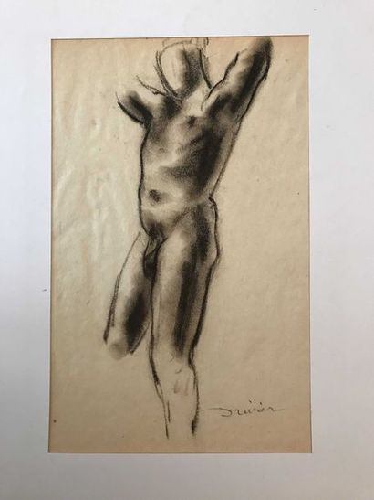 null Léon Ernest DRIVIER Etude d’un homme nu debout Fusain sur papier 25 x 15,8 cm...