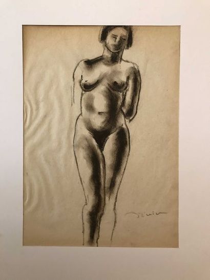 null Léon Ernest DRIVIER Etude d’une femme nue de face Fusain sur papier 26x18 cm...