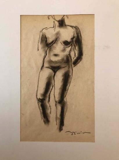 null Léon Ernest DRIVIER Etude d’une femme debout Fusain sur papier 25,5 x 15 cm...