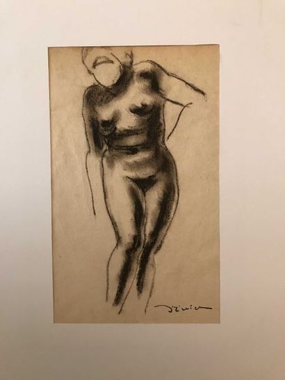 null Léon Ernest DRIVIER Etude d’une femme debout Fusain sur papier 25,8 x 14,9 cm...