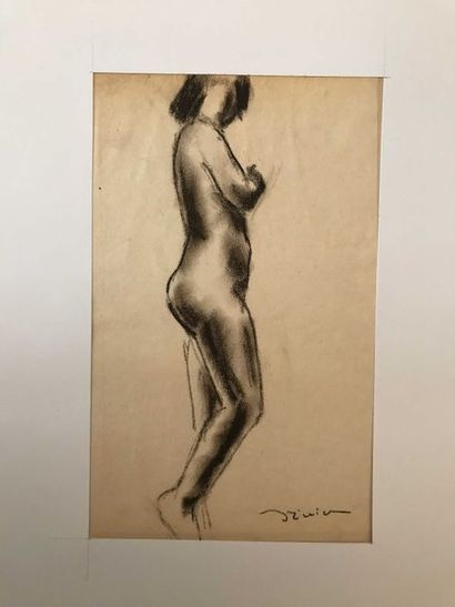null Léon Ernest DRIVIER Etude d’une femme nue de profil Fusain sur papier 25,8 x...
